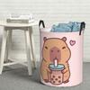 Laundry Collector Capybara Loves Drinking Bubble Tea Foldable Laundry Basket Home Organizer Baby Washing Basket Home Organizer