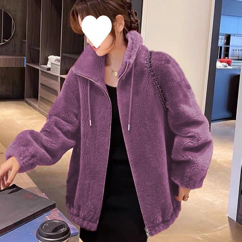 Women's Trendy Winter Coats with Velvet and Thickened Double-sided Velvet Stand-up Collar Warm Sweatshirt for Women Cardigan Zipper Fleece for Women