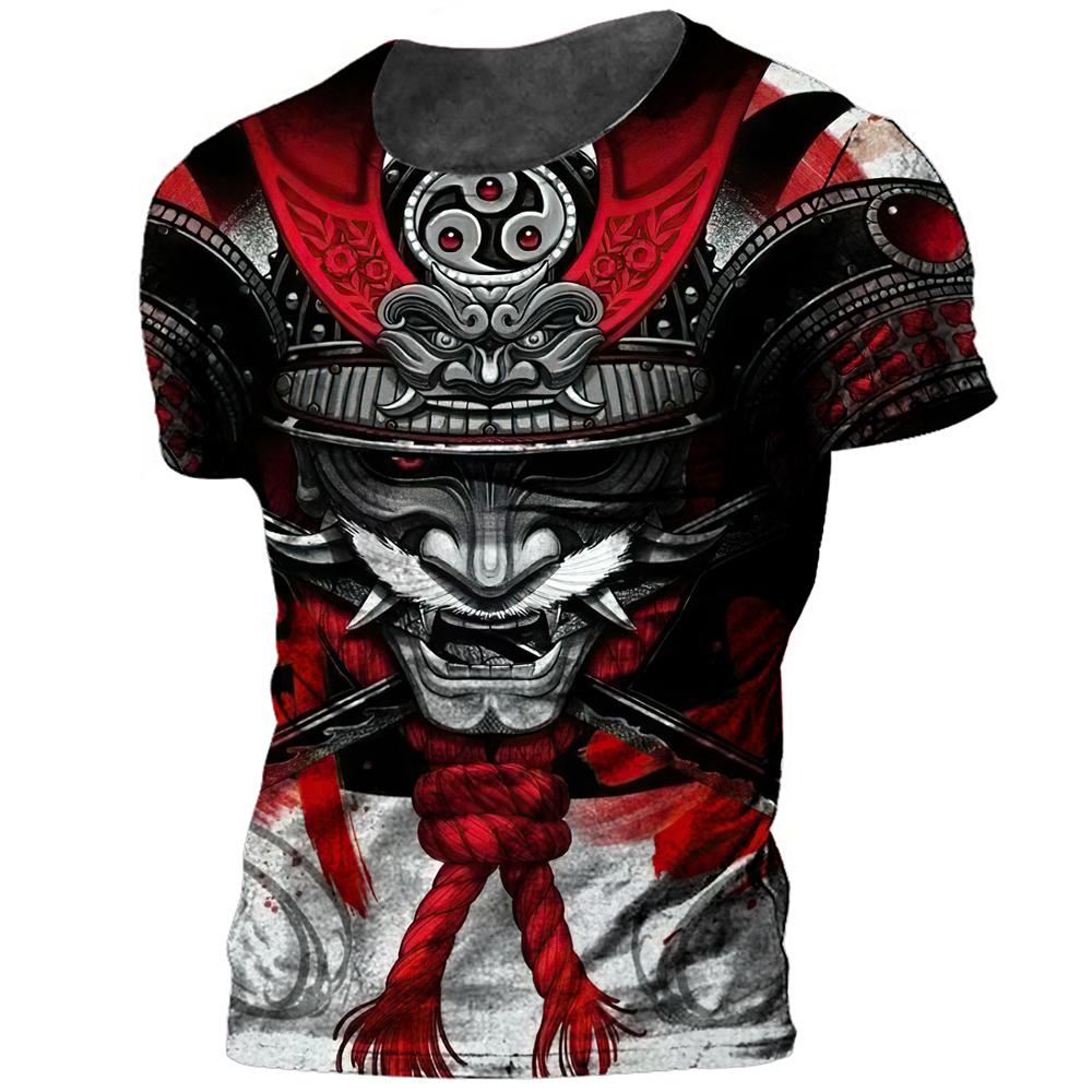 Japan Samurai Print Men's T Shirt Summer O-neck Oversized Tees Casual Short Sleeved Pullover Tops 2024 New Punk Cool Streetwear