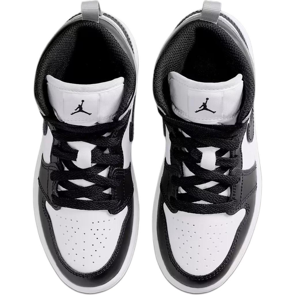 Air Jordan 1 Mid Vorschule 'Barons' (Unisex) Weiße / Hellgraue / Schwarze Kinder-Basketballschuhe DQ8424 101