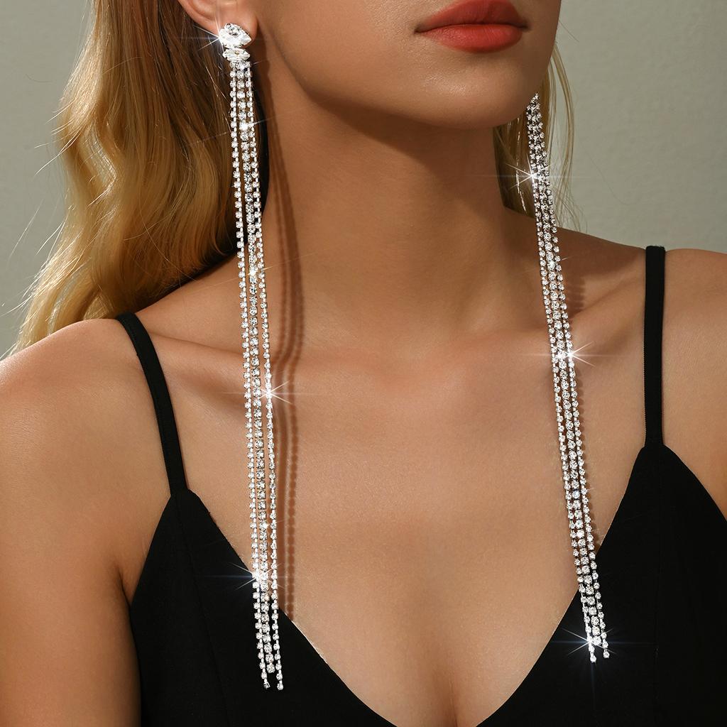 European and American cross-border design, personalized long chain silver earrings, earrings