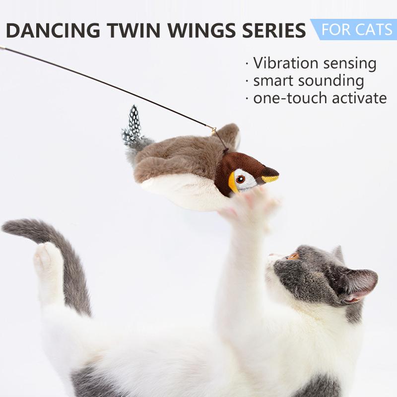 1 Stück Interaktives Katzenspielzeug Wiederaufladbarer Zwitschernder Klappernder Vogel(kein Fliegen) mit Katzenminze für Wohnungskatzen Berührungsaktivierte Plüschtiere