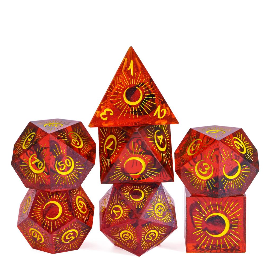 Cusdie Sharp Edges Dice DND Patterned D&D Dice Board Games 7 Handcrafted Polyhedral Dice Set for Role Playing Game Pathfinder