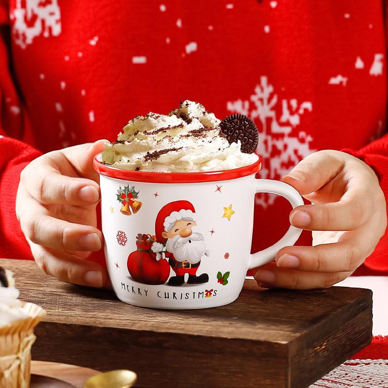 Niedliche Cartoon-Weihnachtskeramiktasse Kaffeetasse Weihnachtsmannbecher Kreative Wassertasse