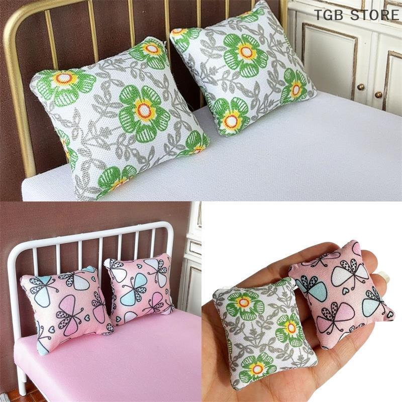 5/10 Pcs 1:12 Dollhouse Miniatures Cushions Floral Fabric Cushion Pillow Model Ornament Pretend Play Toy DIY Accessory Gift