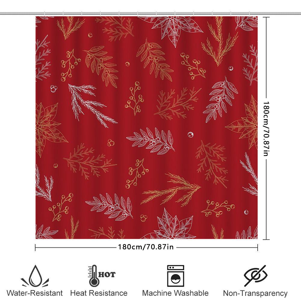 Luxury Christmas Shower Curtain Floral Print Home Decoration Waterproof Red Bath Mat Set Decoration For Bathroom Red/Floral Desi
