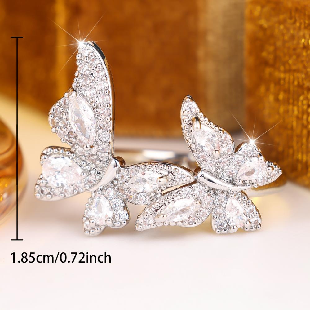 Charming Silver Color Butterfly Ring for Women Marquise Cut Zircon Wedding Banquet Fashion Jewelry Gift