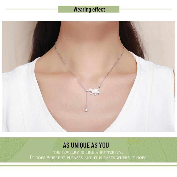 Avle Korean 925 Sterling Silver Naughty Kitten Diamond Necklace YSCN232