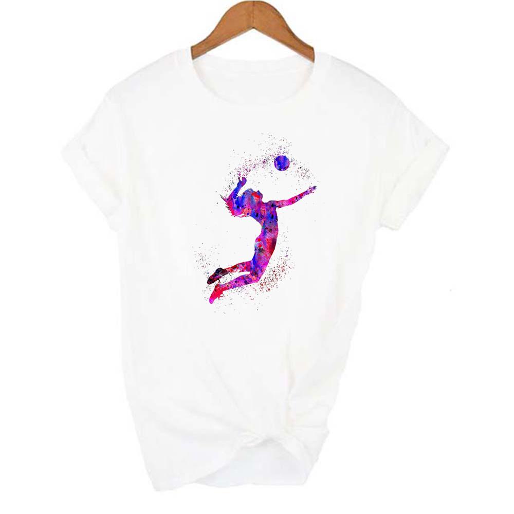 Women Clothes Watercolor Volleyball Girl Graphic Print T Shirt Femme Korean Style T Shirt Female