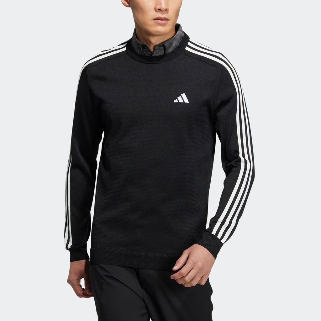 Adidas Side Stripe Golf Long Sleeve Crewneck Sweater Men Sweater Black HZ9223
