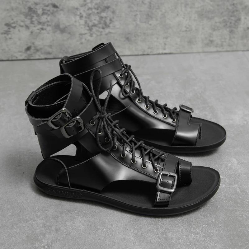 Fashion Summer Men's Leather Roman Style Sandals Quality Handmade Designer Retro Casual Sandals Comfort Outdoor Beach Sandals Mocassins