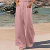 Women's casual wide-leg pants elastic waist lace-up trousers