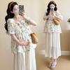 Women's Maternity Summer Doll Shirt & Shorts Two-Piece Set - Fashionable Short Sleeve Outfit for Outings