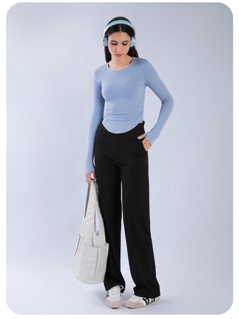 NS High-Waisted Wide-Leg Yoga Pants with Large Pockets - Bare-Feeling, Loose, Slimming, and Drape for Fitness and Style.