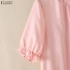 ZANZEA Women Daily Casual Round Neck Lace Crochet Splice Hem Loose Short Sleeve Dress