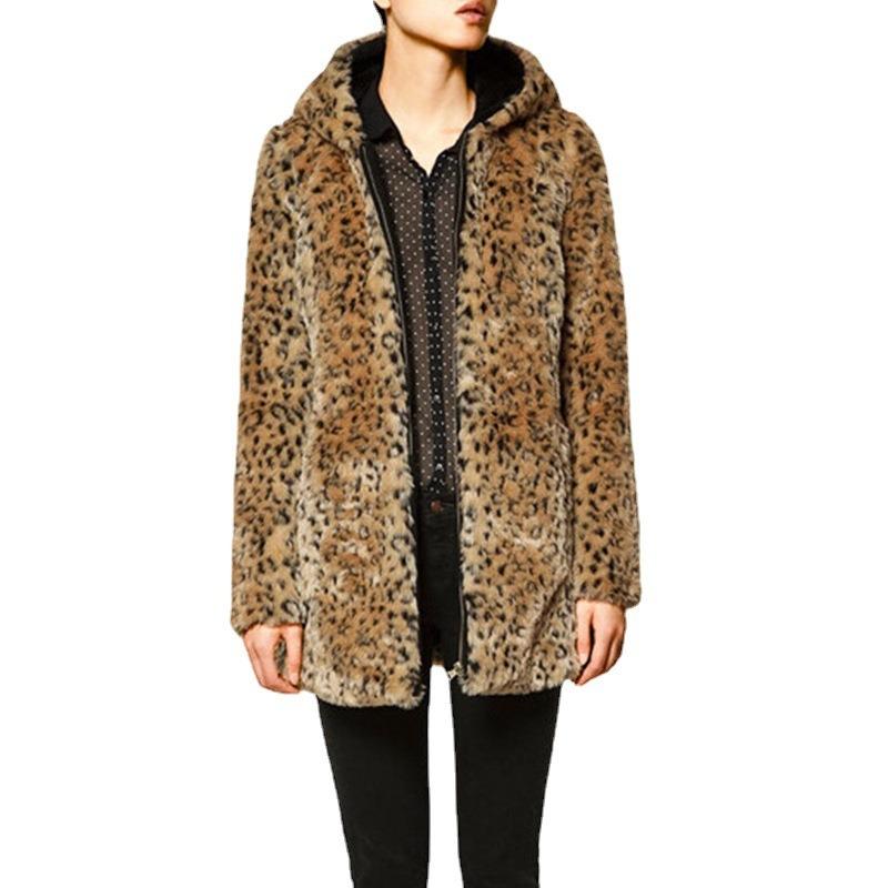 Autumn and Winter New Warm Imitation Coat Artificial Wool Large Size Medium and Long Leopard Print Women's Coat