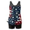 Women’s Tankini Swimsuit Set with Star and Stripe Print Sleeveless Top and Solid Swim Shorts for Beach Pool Wear
