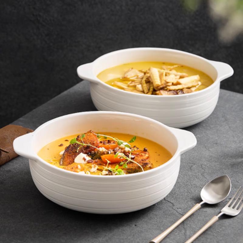 Chinese Retro Double-Handle Ceramic Soup Bowl
