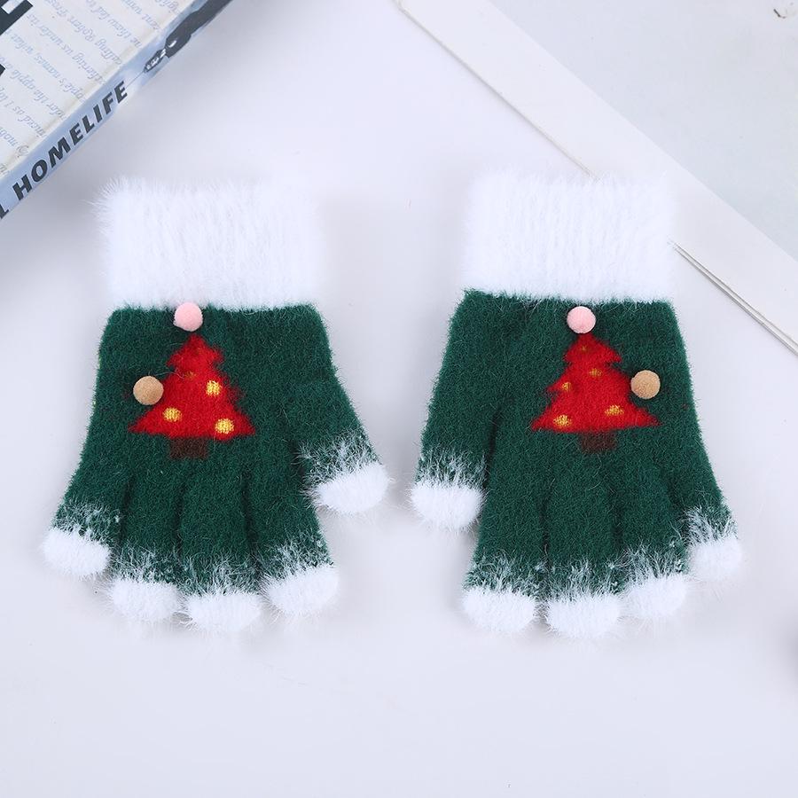 Parent-Child Christmas Tree Knitted Gloves: Warm, Five-Finger Design for Adults and Kids, Ideal for Autumn and Winter Outdoor Activities.