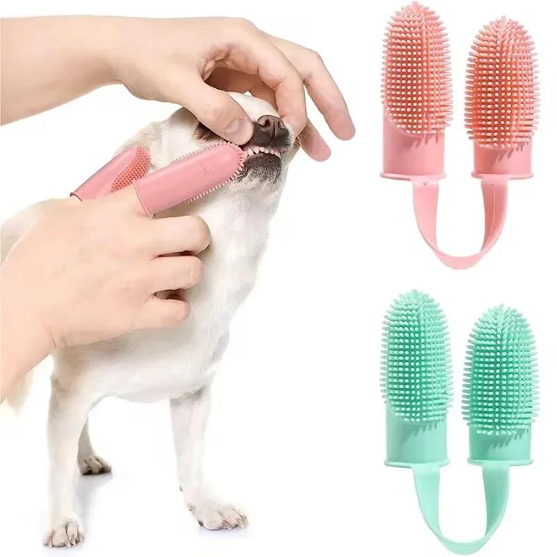 Pet Two-finger Toothbrush Dog Cat Pet Supplies Teeth Cleaning Finger Set Oral Cleaning Tools Pet Two-finger Toothbrush Cat Dog