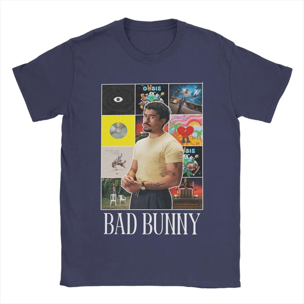 Bad Bunny Album Collage Portrait T-Shirt, Unisex Latin Music Fan Streetwear Tee, 100% Cotton Casual Short Sleeve Top