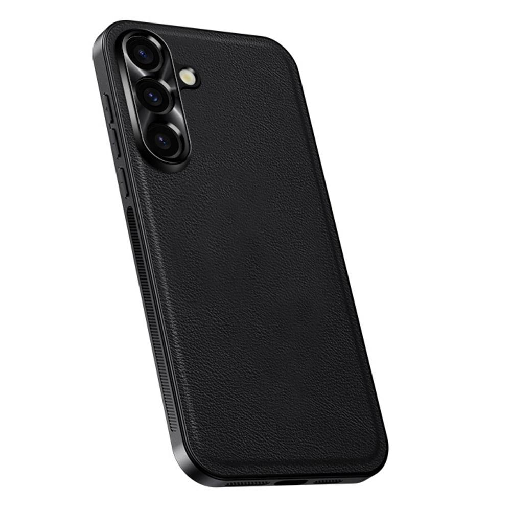 

Чохол для Samsung Galaxy A55 5G PU+TPU+PC Задня кришка телефону з металевою рамкою об єктива Black