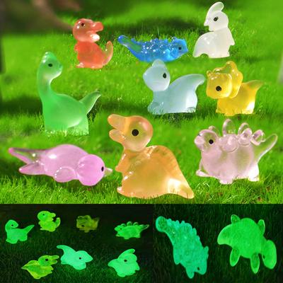 50Pcs Glow-in-the-dark Mini Dinosaur Figurine Luminous Clear Dino Resin Statue Miniature Dinosaur Ornament Home Office Desktop Decoration