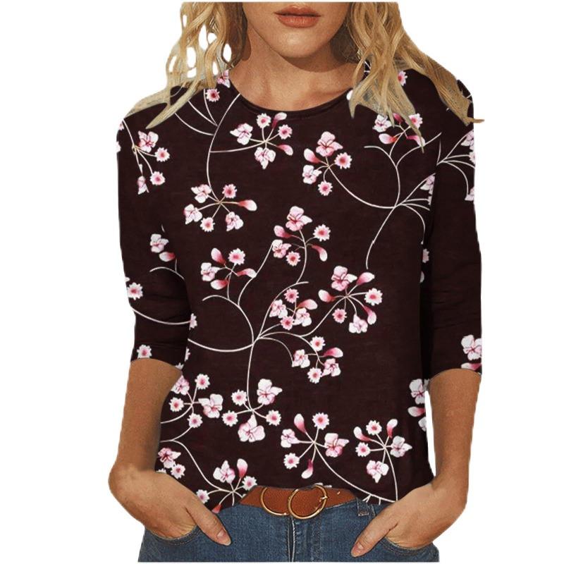 Women's T-shirt 3d Print Vintage Floral Print Casual Long Sleeve Round Neck Regular Tops Daily Print Pink, Spring and Autumn