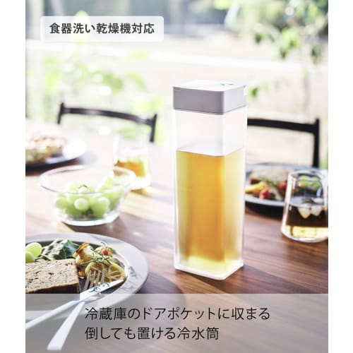 Yamazaki Tower Reclining Water Jug, White, Approx. W8.5 X D8.5 X H27.5cm, Dishwasher Safe, Barley Tea Pitcher, Disassembles for Cleaning, Product Numb