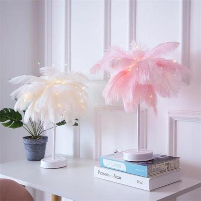 LED Dandelion Feather Lamp: Copper Wire Desk Lamp with Remote Control for Romantic Room Décor.