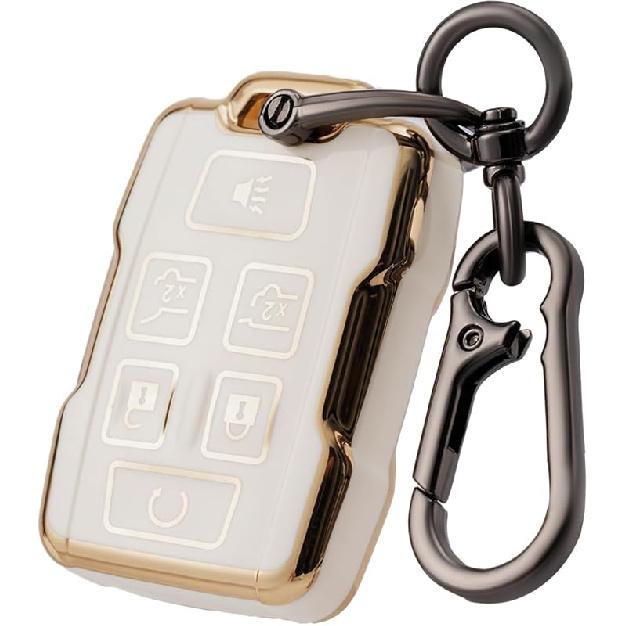 for GMC Key fob Cover with Keychain, Soft TPU Car Key Cover Case for Chevy Tahoe Suburban 2015 2016 2017 2018 2019 2020 GMC Yukon/Yukon XL