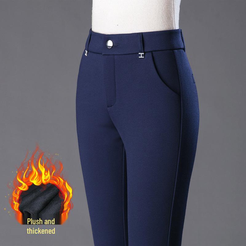 Fleeceforede vinterbukser med rette ben og elastikk for kvinner - Varme, løse, allsidige