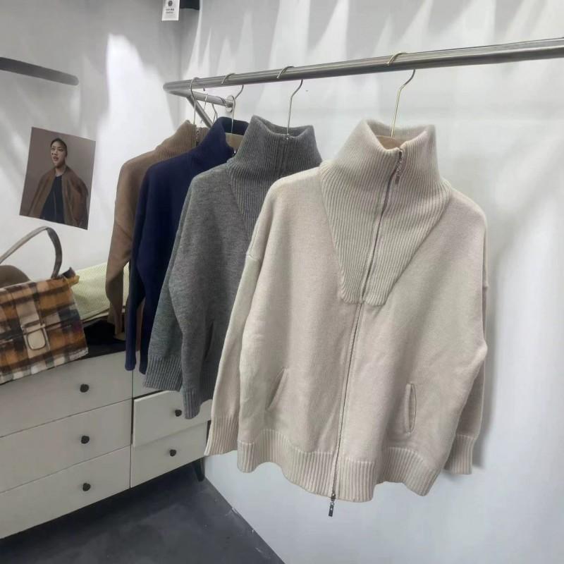 Womens Oversized Knit Cardigan Double Zip Lapel Thick Warm Sweater Coat Fall Winter