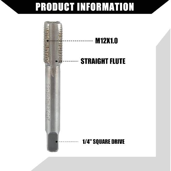Outer/Universal Spark Plug Thread Repair Tools with M10x1.0 Inner Thread Inserts and M12x1.0 Tap/Durable/Metal / 1 Set Gold Tone