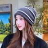 Curly Striped Woolen Hat for Women In Spring and Autumn Breathable and Versatile Pullover Knitted Hat Cold Proof and Warm, Ear-protecting Pile Hat