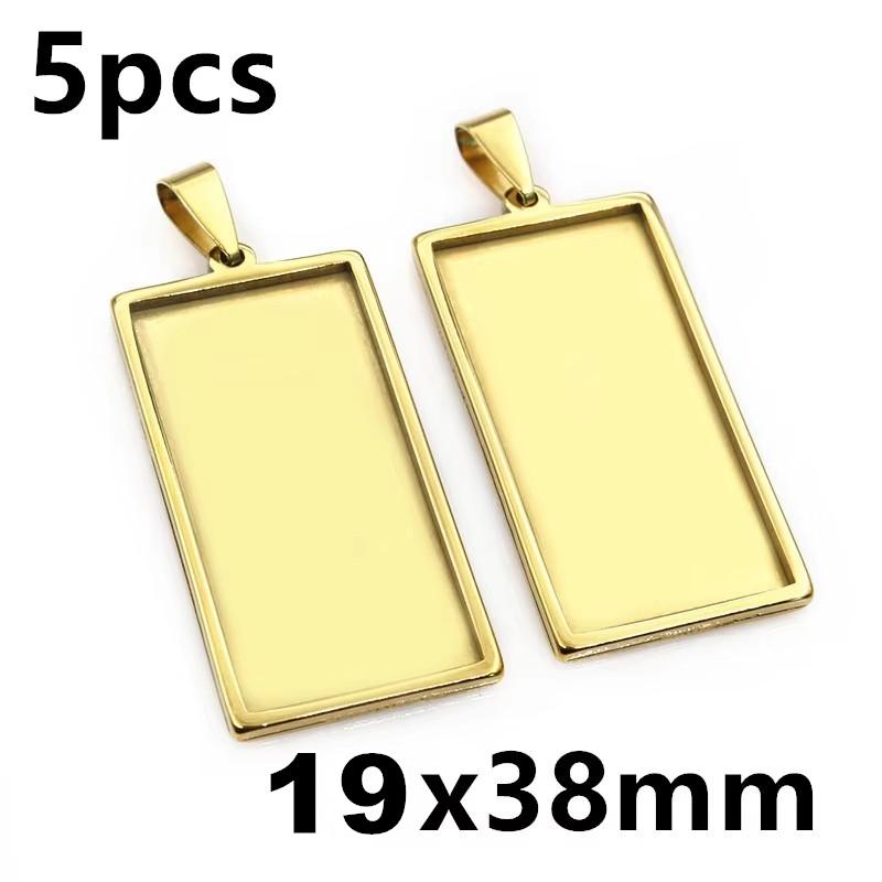 5-10pcs Rectangle Pendant Cabochon Base Blank Setting Tray Stainless Steel DIY Jewelry Making Accessories for Necklace Earrings