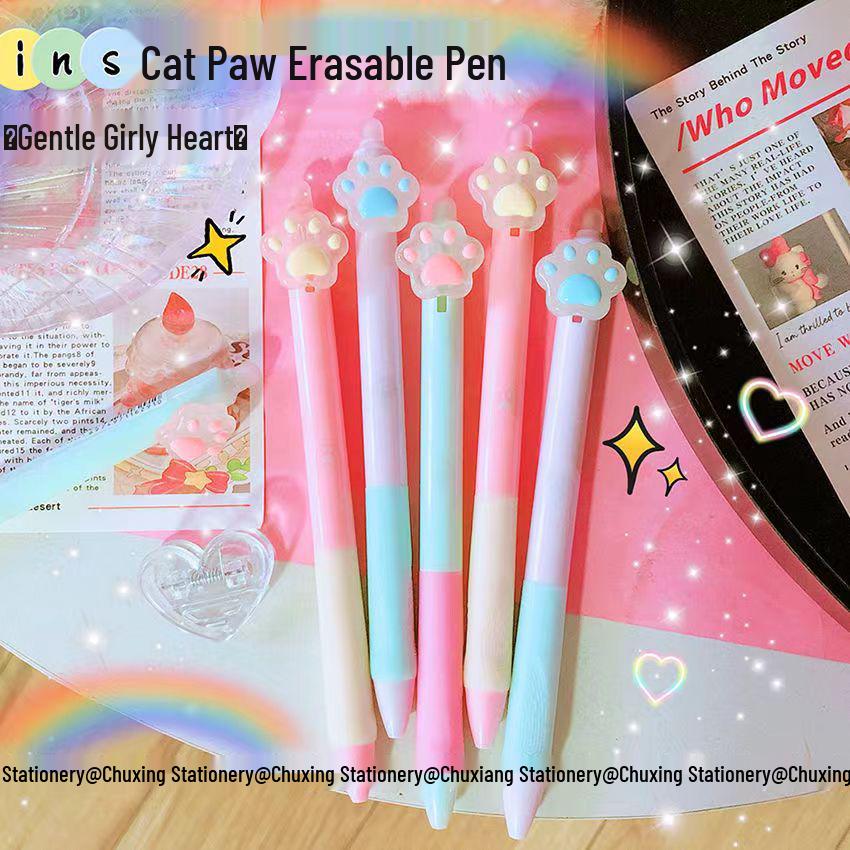 Cat Paw Erasable Blue Click Pen, 0.5mm - Ideal for Primary Students, Easy to Refill