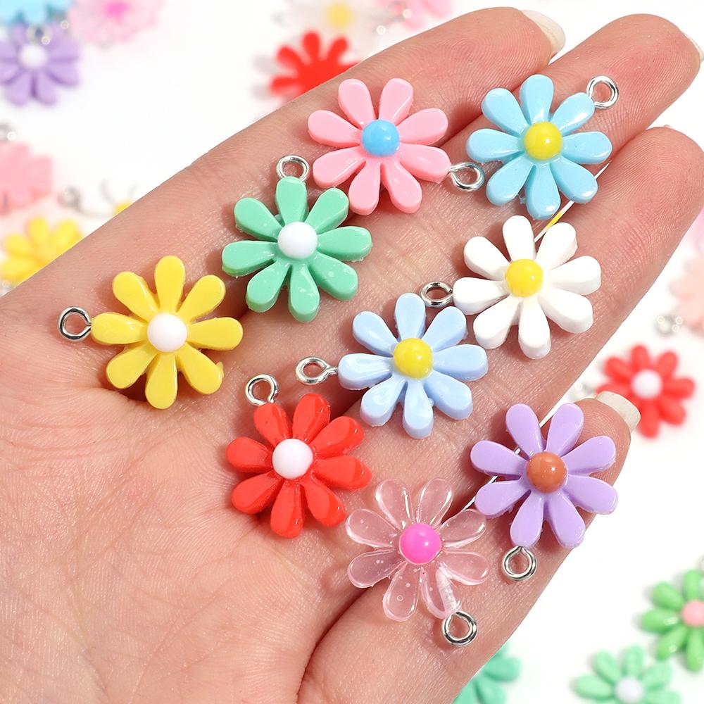 10pcs/Lot Resin Daisy Flower Pendant Colorful Glossy Surface Flower Charm For Jewelry Making DIY Keychain Earring Charm Pendant
