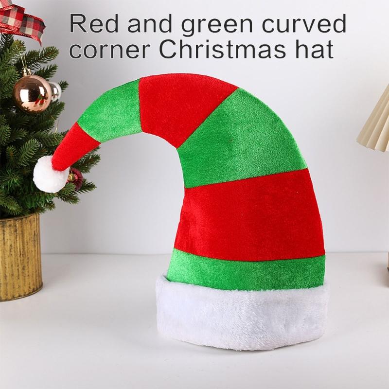 Festival Curved Santa Hats Classical Red Green Color Father Christmas Hats For Adult Kids Christmas Event Gathering Hat
