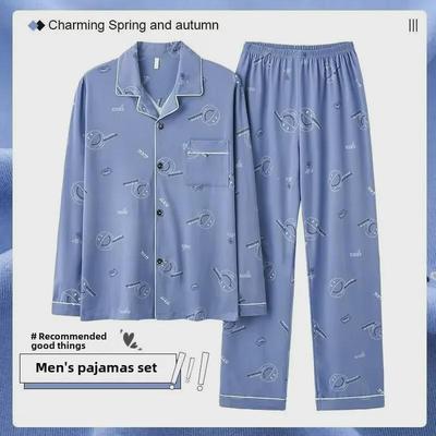 Pijama de manga larga 100 % algodón para hombre (2023): estilo primavera/otoño para adolescentes.