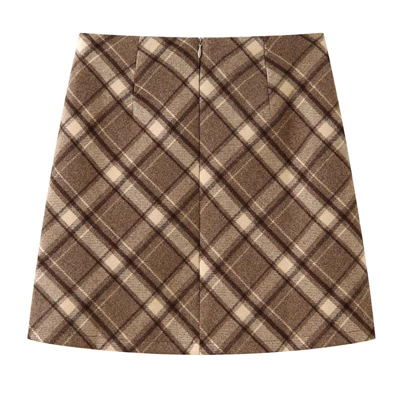 Women's Red Plaid High-Waisted Woolen A-line Skirt - Autumn/Winter 2025 Collection