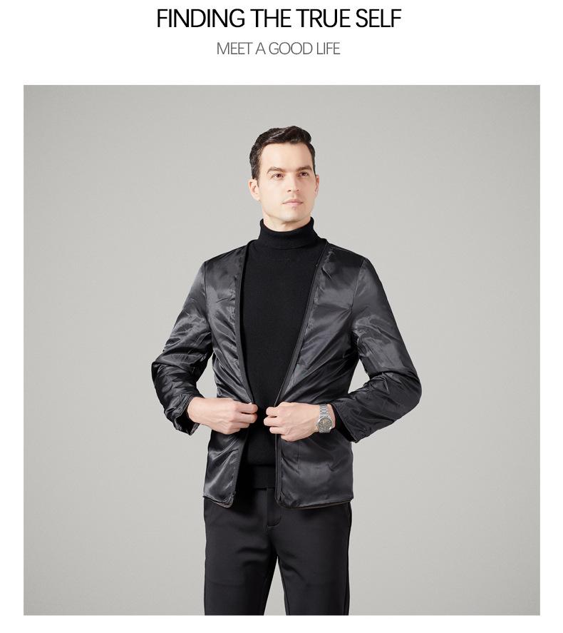Men's Winter Wool Double-Faced Trench Coat with Down Liner and Cashmere Lapel