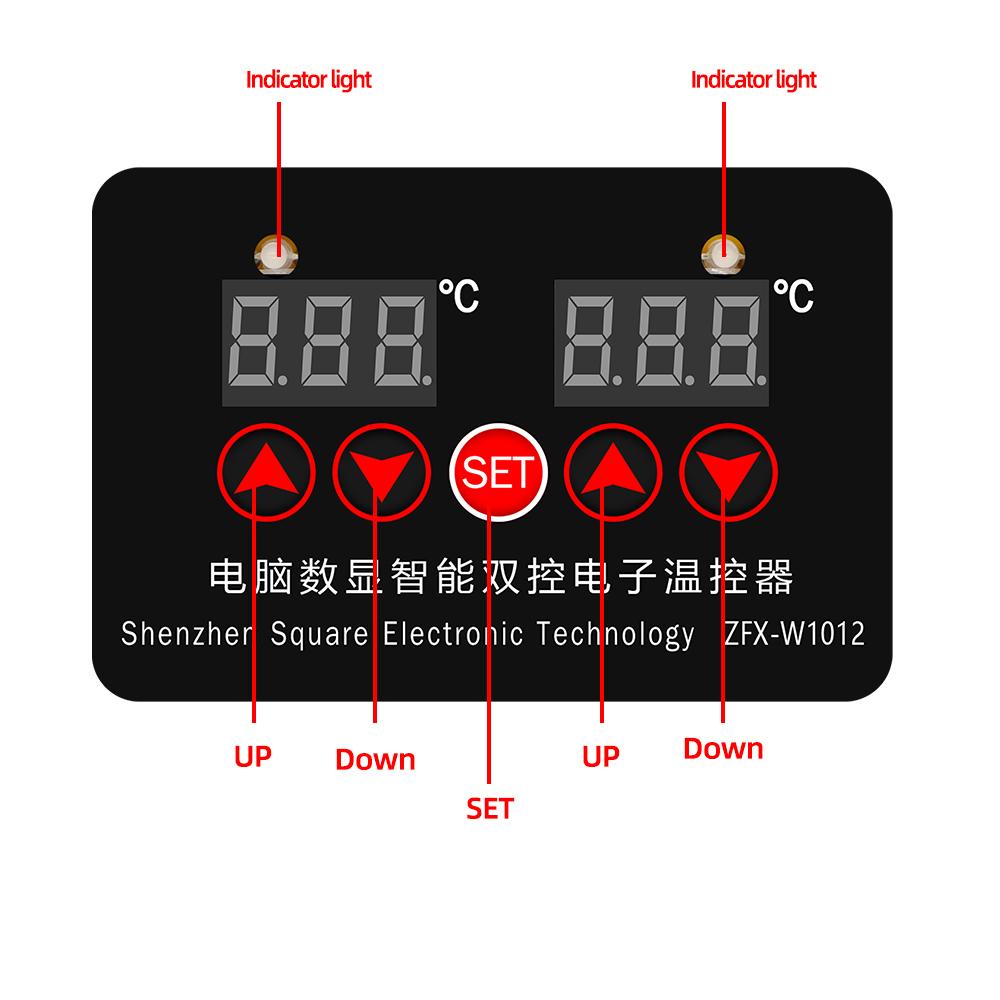 ZFX-W1012 Digital Thermostat Incubator Temperature Controller DC12V 24V AC 220V Thermoregulator Two Relay Output