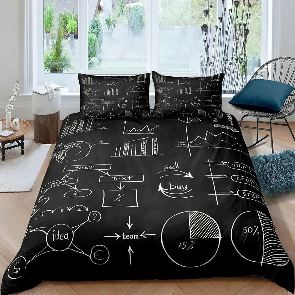 Math Equations Duvet Cover Set Hourglass Purple Galaxy Comforter Cover Physics Formula Dorm Bedding Sets Science Geometry Axis