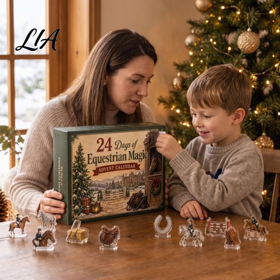 Jezdecký adventní kalendář, 24 ks akrylová 2D sada ozdob s koňmi, vánoční odpočet dárek, dekorace na stůl, pro milovníky, milence, svátek