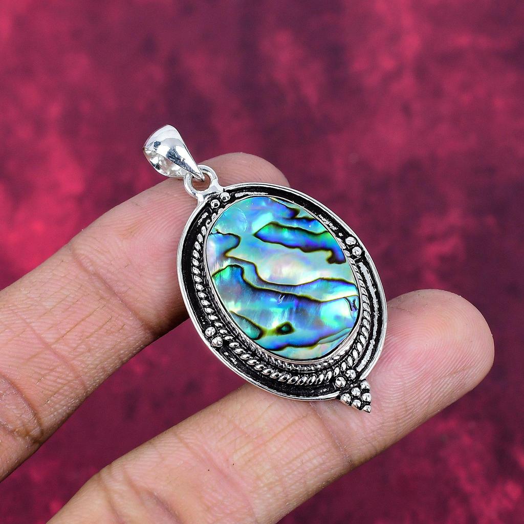 Abalone Shell 925 Solid Sterling Silver Pendant, Handmade Gemstone Pendant Jewelry, Gifts For Wife Brand New Pendant