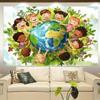 VIKAMA Kids Around The Earth Tapestry Eco Friendly Theme Cartoon Wall Hanging Kindergarten Classroom Kids Room Decoration