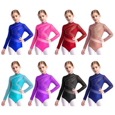 Jenter Sparkly Langermet Gymnastikk Tumbling Ballett Dans Trikot Biketard Kunstløp Danseklær Utskjæring Rygg Bodysuit