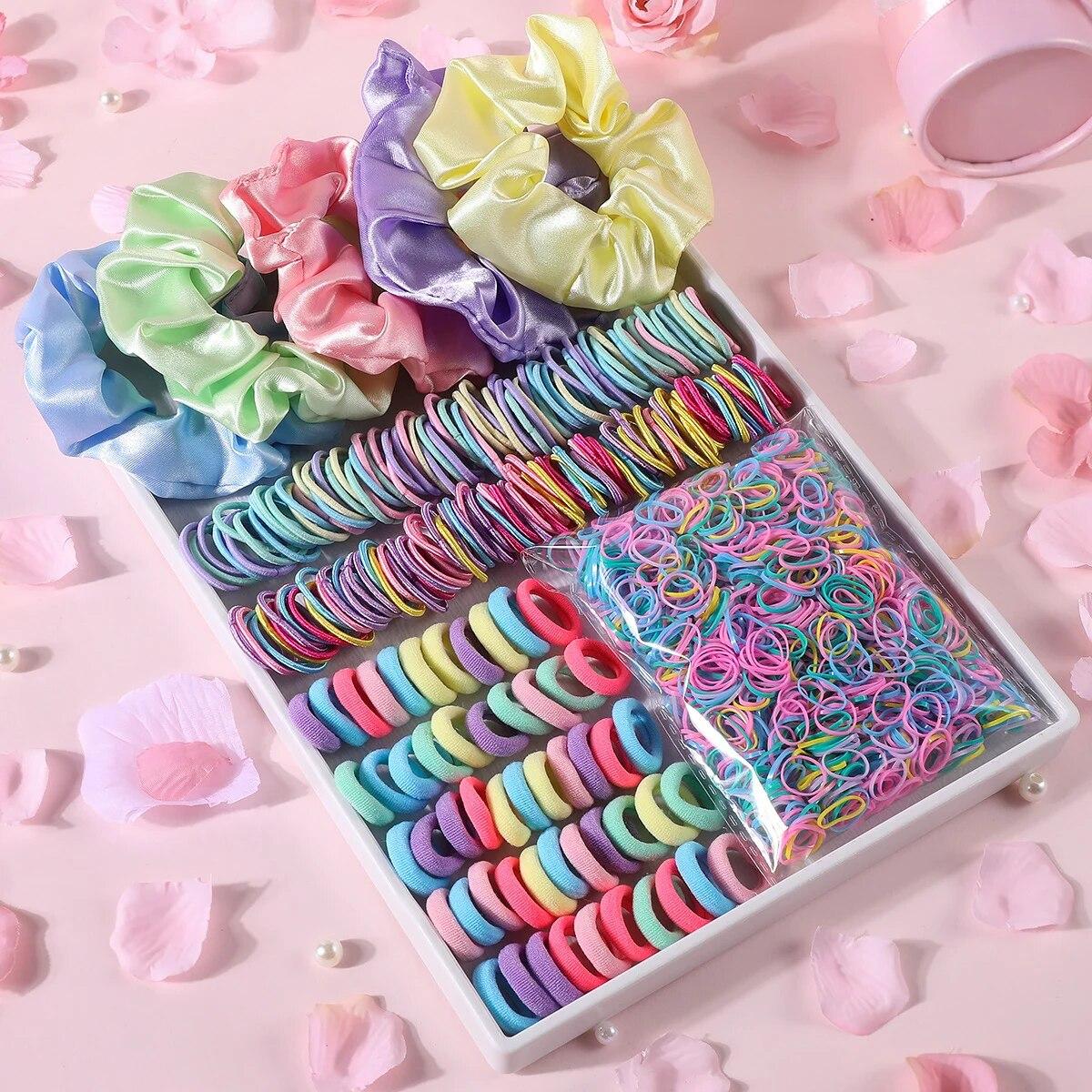

2155Pcs Girls Colorful Hair Bands Set Nylon Elastic Rubber Band Satin Scrunchies Children Ponytail Holder Kids Hair Accessories