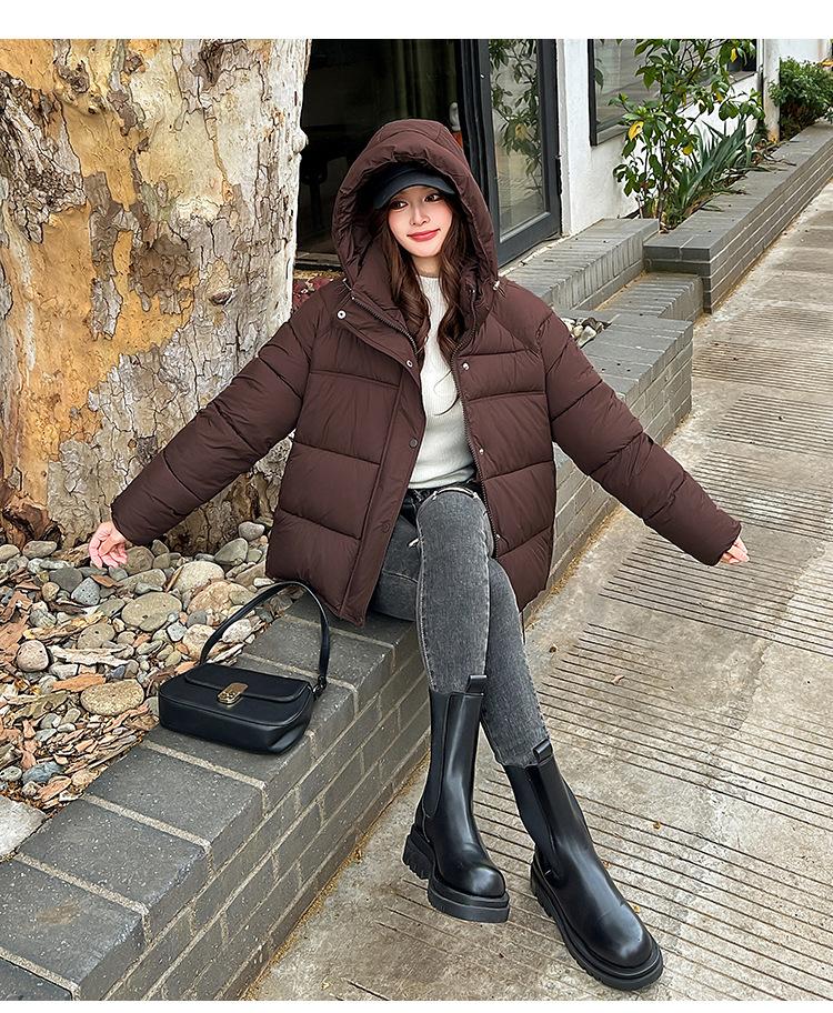 Dame Kort Hette Vindtett Tykk Varm Vinterjakke med Raglanermer